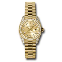 Đồng hồ Rolex Yellow Gold Lady-Datejust 42 Diamond Bezel Champagne Diamond Dial President Bracelet 179158 chdp 26mm
