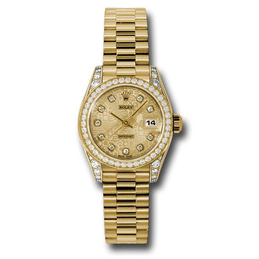 Đồng hồ Rolex Yellow Gold Lady-Datejust 42 Diamond Bezel Champagne Jubilee Diamond Dial President Bracelet 179158 chjdp 26mm
