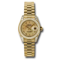 Đồng hồ Rolex Yellow Gold Lady-Datejust 42 Diamond Bezel Champagne Decorated Mother-Of-Pearl Roman Dial President Bracelet 179158 chmdrp 26mm