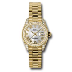 Đồng hồ Rolex Yellow Gold Lady-Datejust 42 Diamond Bezel Mother-Of-Pearl Roman Dial President Bracelet 179158 mrp 26mm