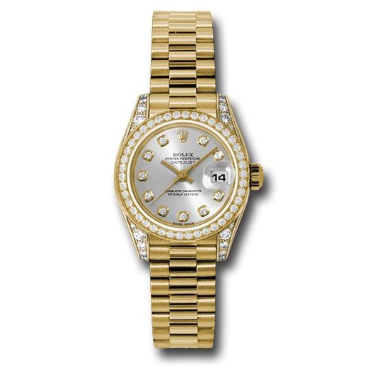 Đồng hồ Rolex Yellow Gold Lady-Datejust 42 Diamond Bezel Silver Diamond Dial President Bracelet 179158 sdp 26mm