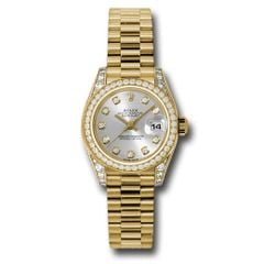 Đồng hồ Rolex Yellow Gold Lady-Datejust 42 Diamond Bezel Silver Diamond Dial President Bracelet 179158 sdp 26mm