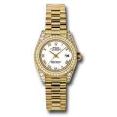 Đồng hồ Rolex Yellow Gold Lady-Datejust 42 Diamond Bezel White Roman Dial President Bracelet 179158 wrp 26mm