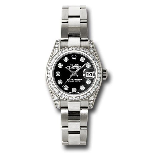 Đồng hồ Rolex White Gold Lady-Datejust 42 Diamond Bezel Black Diamond Dial Oyster Bracelet 179159 bkdo 26mm
