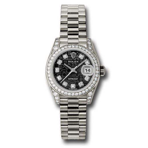 Đồng hồ Rolex White Gold Lady-Datejust 42 Diamond Bezel Black Jubilee Diamond Dial President Bracelet 179159 bkjdp 26mm
