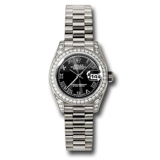 Đồng hồ Rolex White Gold Lady-Datejust 42 Diamond Bezel Black Roman Dial President Bracelet 179159 bkrp 26mm