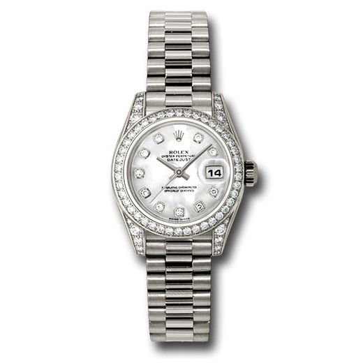 Đồng hồ Rolex White Gold Lady-Datejust 42 Diamond Bezel Mother-Of-Pearl Diamond Dial President Bracelet 179159 mdp 26mm