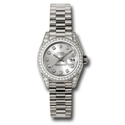 Đồng hồ Rolex White Gold Lady-Datejust 42 Diamond Bezel Silver Diamond Dial President Bracelet 179159 sdp 26mm