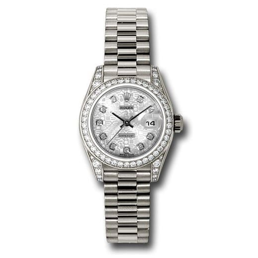 Đồng hồ Rolex White Gold Lady-Datejust 42 Diamond Bezel Silver Jubilee Diamond Dial President Bracelet 179159 sjdp 26mm