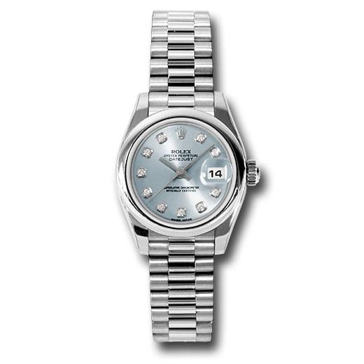 Đồng hồ Rolex Platinum Lady-Datejust Domed Bezel Glacier Blue Diamond Dial President Bracelet 179166 gbdp 26mm