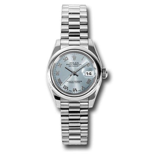 Đồng hồ Rolex Platinum Lady-Datejust Domed Bezel Glacier Blue Roman Dial President Bracelet 179166 gbrp 26mm