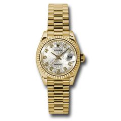 Đồng hồ Rolex Yellow Gold Lady-Datejust Fluted Bezel Silver Jubilee Diamond Dial President Bracelet 179178 sjdp 26mm