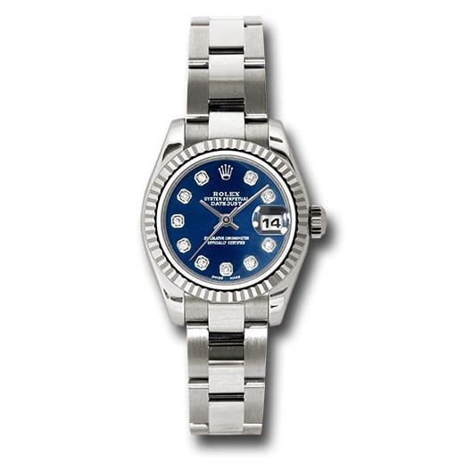 Đồng hồ Rolex White Gold Lady-Datejust Fluted Bezel Blue Diamond Dial Oyster Bracelet 179179 bdo 26mm