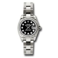 Đồng hồ Rolex White Gold Lady-Datejust Fluted Bezel Black Diamond Dial Oyster Bracelet 179179 bkdo 26mm