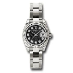 Đồng hồ Rolex White Gold Lady-Datejust Fluted Bezel Black Jubilee Diamond Dial Oyster Bracelet 179179 bkjdo 26mm