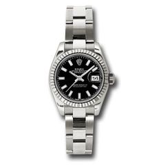 Đồng hồ Rolex White Gold Lady-Datejust Fluted Bezel Black Index Dial Oyster Bracelet 179179 bkso 26mm