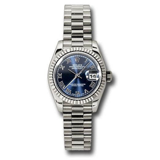 Đồng hồ Rolex White Gold Lady-Datejust Fluted Bezel Blue Roman Dial President Bracelet 179179 brp 26mm