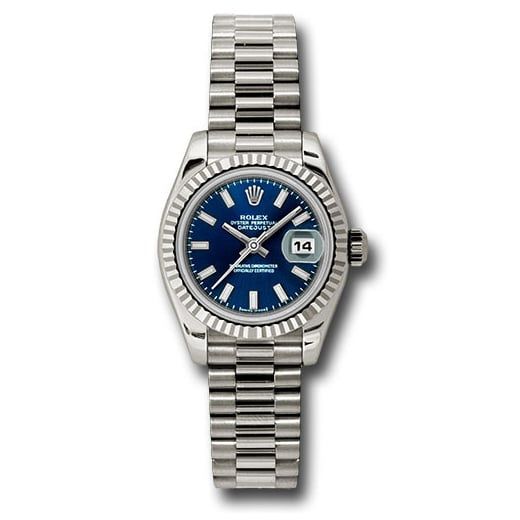 Đồng hồ Rolex White Gold Lady-Datejust Fluted Bezel Blue Index Dial President Bracelet 179179 bsp 26mm