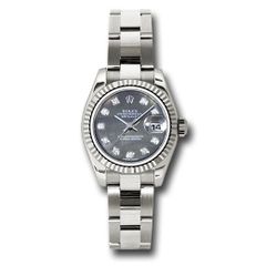 Đồng hồ Rolex White Gold Lady-Datejust Fluted Bezel Black Mother-Of-Pearl Diamond Dial Oyster Bracelet 179179 dkmdo 26mm