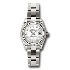 Đồng hồ Rolex White Gold Lady-Datejust Fluted Bezel Mother-Of-Pearl Diamond Dial Oyster Bracelet 179179 mdo 26mm