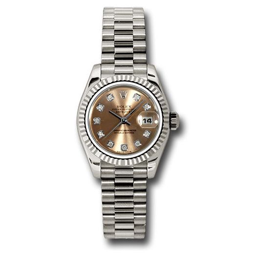 Đồng hồ Rolex White Gold Lady-Datejust Fluted Bezel Pink Diamond Dial President Bracelet 179179 pdp 26mm