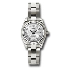 Đồng hồ Rolex White Gold Lady-Datejust Fluted Bezel Silver Jubilee Diamond Dial Oyster Bracelet 179179 sjdo 26mm