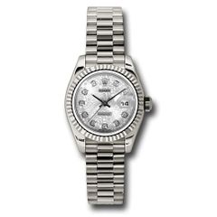 Đồng hồ Rolex White Gold Lady-Datejust Fluted Bezel Silver Jubilee Diamond Dial President Bracelet 179179 sjdp 26mm