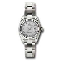 Đồng hồ Rolex White Gold Lady-Datejust Fluted Bezel Silver Roman Dial Oyster Bracelet 179179 sro 26mm