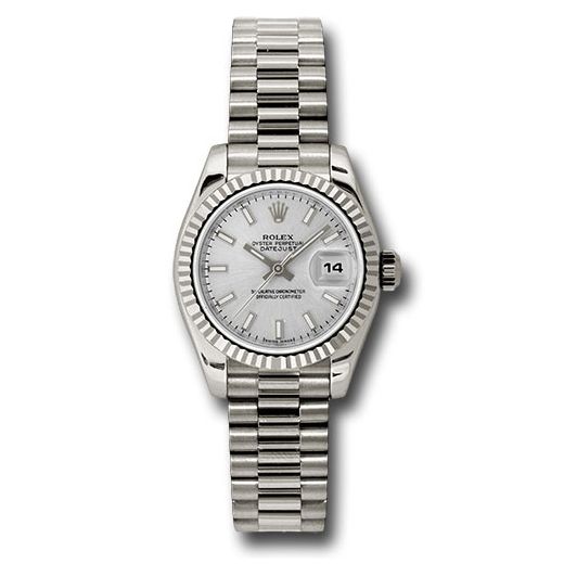 Đồng hồ Rolex White Gold Lady-Datejust Fluted Bezel Silver Index Dial President Bracelet 179179 ssp 26mm