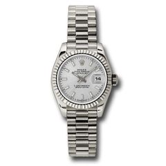 Đồng hồ Rolex White Gold Lady-Datejust Fluted Bezel Silver Index Dial President Bracelet 179179 ssp 26mm