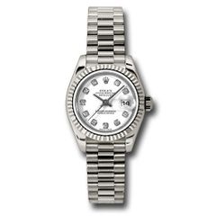 Đồng hồ Rolex White Gold Lady-Datejust Fluted Bezel White Diamond Dial President Bracelet 179179 wdp 26mm