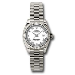 Đồng hồ Rolex White Gold Lady-Datejust Fluted Bezel White Roman Dial President Bracelet 179179 wrp 26mm