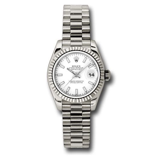 Đồng hồ Rolex White Gold Lady-Datejust Fluted Bezel White Index Dial President Bracelet 179179 wsp 26mm
