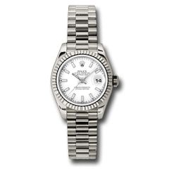 Đồng hồ Rolex White Gold Lady-Datejust Fluted Bezel White Index Dial President Bracelet 179179 wsp 26mm