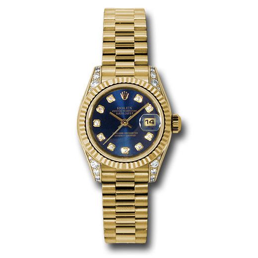 Đồng hồ Rolex Yellow Gold Lady-Datejust Fluted Bezel Blue Diamond Dial President Bracelet 179238 bldp 26mm