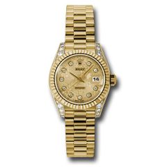 Đồng hồ Rolex Yellow Gold Lady-Datejust Fluted Bezel Champagne Jubilee Diamond Dial President Bracelet 179238 chjdp 26mm
