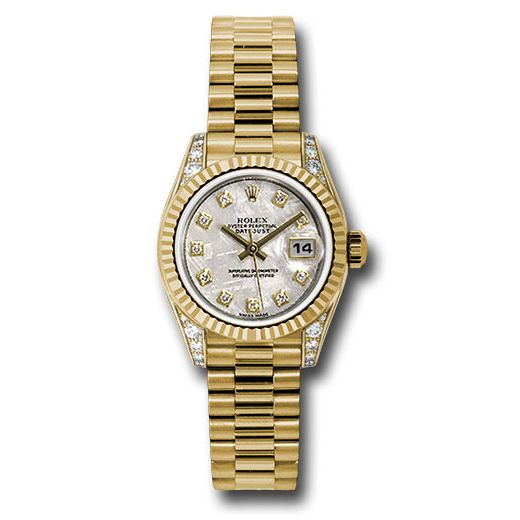 Đồng hồ Rolex Yellow Gold Lady-Datejust Fluted Bezel Meteorite Diamond Dial President Bracelet 179238 mtdp 26mm