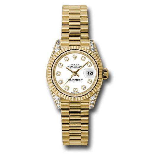 Đồng hồ Rolex Yellow Gold Lady-Datejust Fluted Bezel White Diamond Dial President Bracelet 179238 wdp 26mm