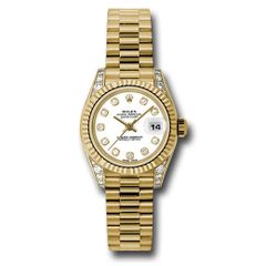 Đồng hồ Rolex Yellow Gold Lady-Datejust Fluted Bezel White Diamond Dial President Bracelet 179238 wdp 26mm