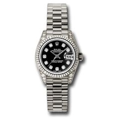 Đồng hồ Rolex White Gold Lady-Datejust Fluted Bezel Black Diamond Dial President Bracelet 179239 bkdp 26mm