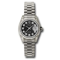 Đồng hồ Rolex White Gold Lady-Datejust Fluted Bezel Black Jubilee Diamond Dial President Bracelet 179239 bkjdp 26mm