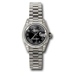 Đồng hồ Rolex White Gold Lady-Datejust Fluted Bezel Black Roman Dial President Bracelet 179239 bkrp 26mm