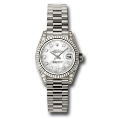 Đồng hồ Rolex White Gold Lady-Datejust Fluted Bezel Mother-Of-Pearl Diamond Dial President Bracelet 179239 mdp 26mm