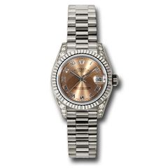 Đồng hồ Rolex White Gold Lady-Datejust Fluted Bezel Pink Roman Dial President Bracelet 179239 prp 26mm