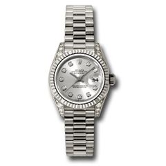 Đồng hồ Rolex White Gold Lady-Datejust Fluted Bezel Silver Diamond Dial President Bracelet 179239 sdp 26mm