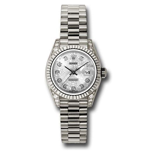 Đồng hồ Rolex White Gold Lady-Datejust Fluted Bezel Silver Jubilee Diamond Dial President Bracelet 179239 sjdp 26mm