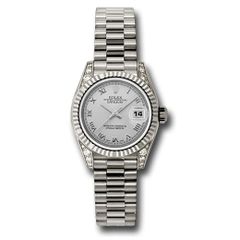 Đồng hồ Rolex White Gold Lady-Datejust Fluted Bezel Silver Roman Dial President Bracelet 179239 srp 26mm