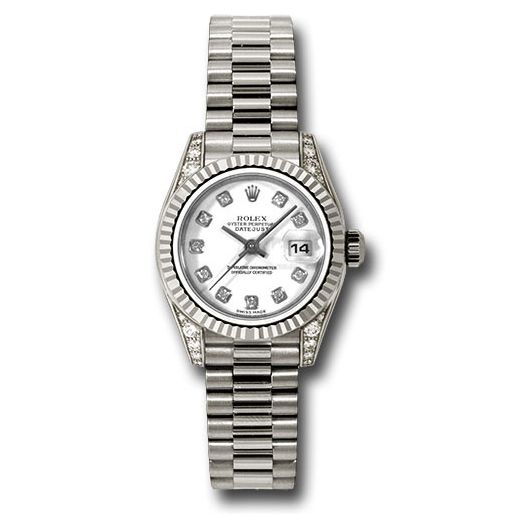 Đồng hồ Rolex White Gold Lady-Datejust Fluted Bezel White Diamond Dial President Bracelet 179239 wdp 26mm
