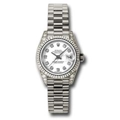 Đồng hồ Rolex White Gold Lady-Datejust Fluted Bezel White Diamond Dial President Bracelet 179239 wdp 26mm