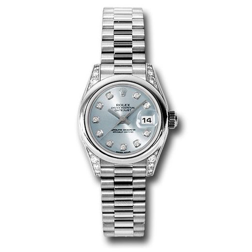 Đồng hồ Rolex Platinum Lady-Datejust Domed Bezel Glacier Blue Diamond Dial President Bracelet 179296 gbdp 26mm